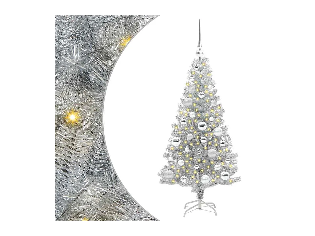 Árbol de Navidad con 150 LED con soporte Plateado 120 cm PET