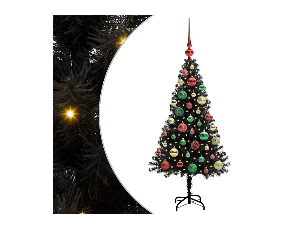Árvore de Natal com 150 LEDs com suporte Preto 120 cm PVC