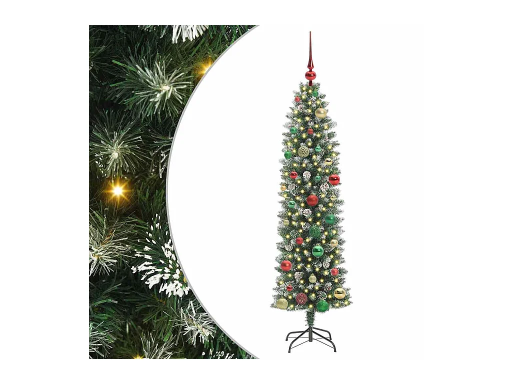 Arbre de Noël artificiel slim avec 150 LED Vert et blanc 150 cm