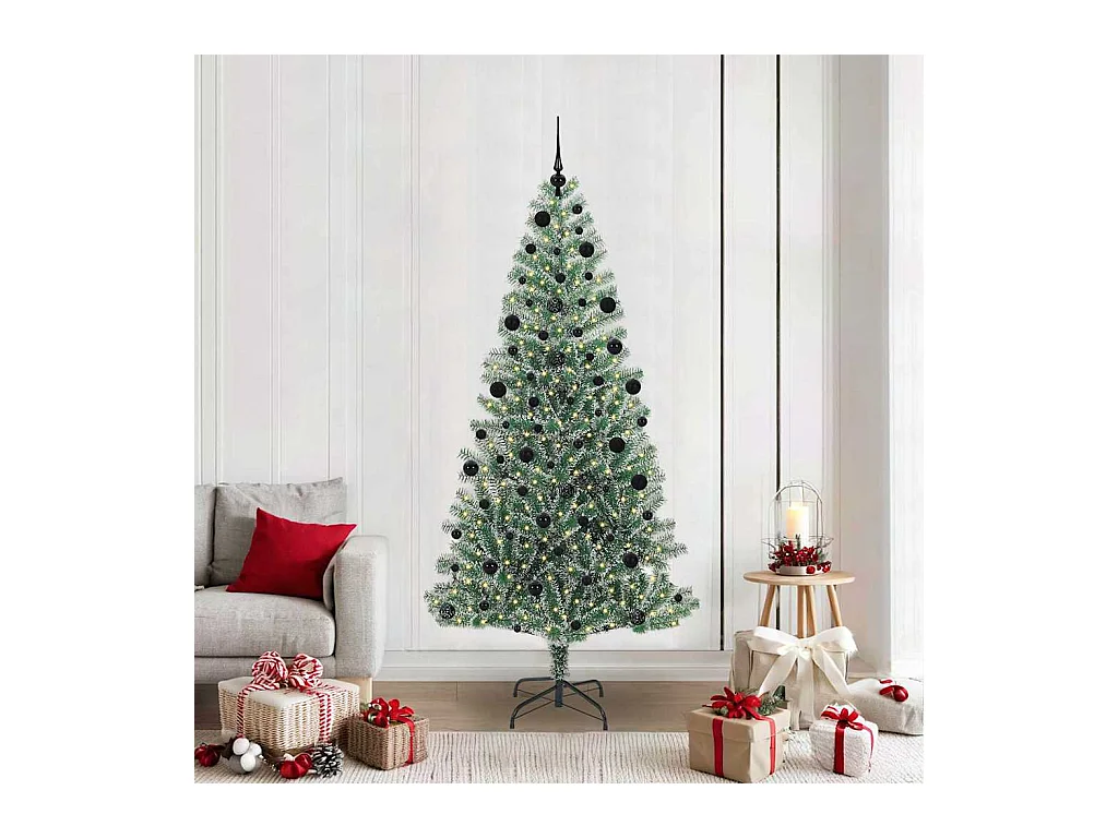 Árbol de Navidad Artificial Nevado con Luz LED Verde y 210 cm