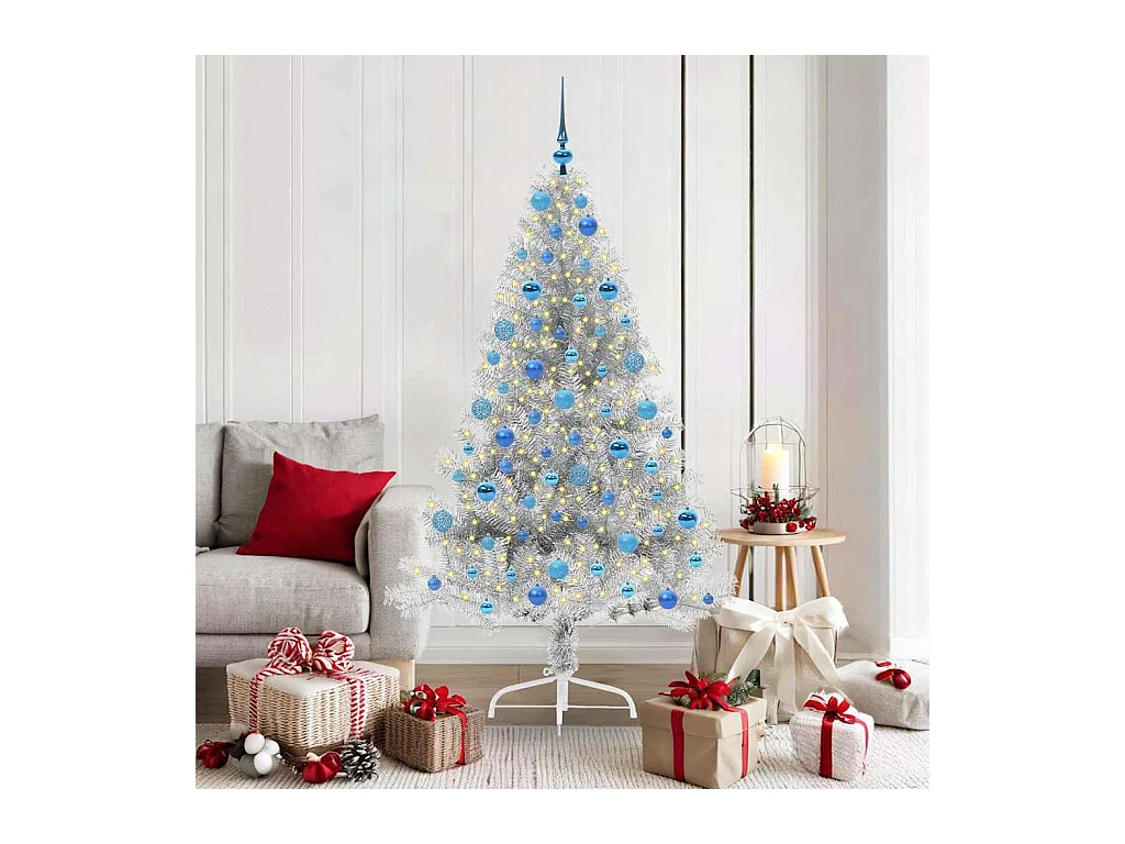 Sapin de Noël artificiel pré-éclairé Argent 180 cm PET