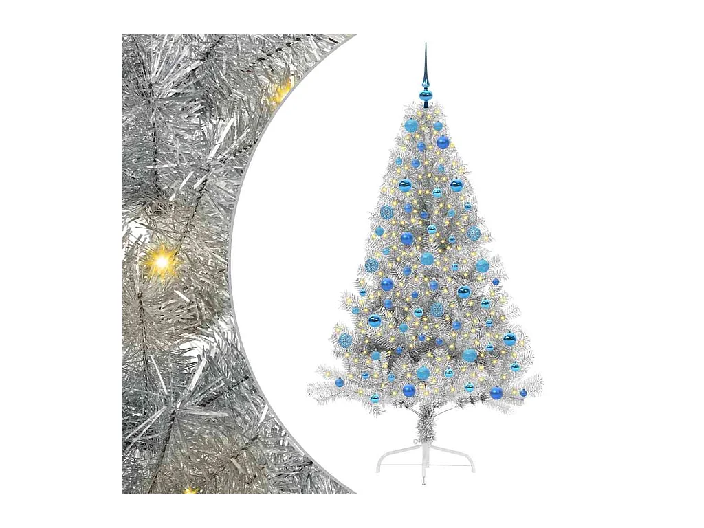 Sapin de Noël artificiel pré-éclairé Argent 180 cm PET