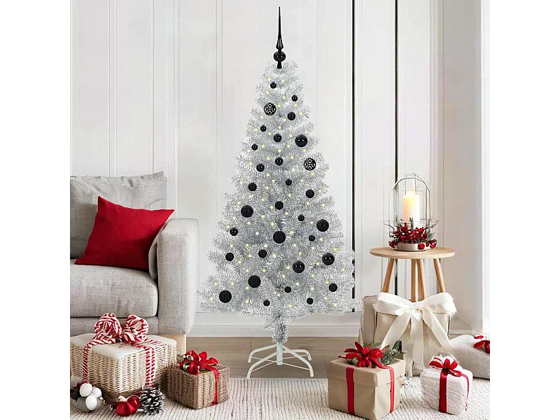 Sapin de Noël avec 150 LED avec support Argent 150 cm PET