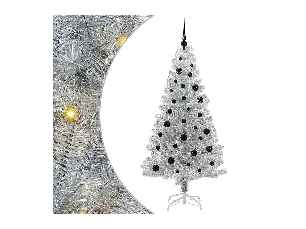 Sapin de Noël avec 150 LED avec support Argent 150 cm PET