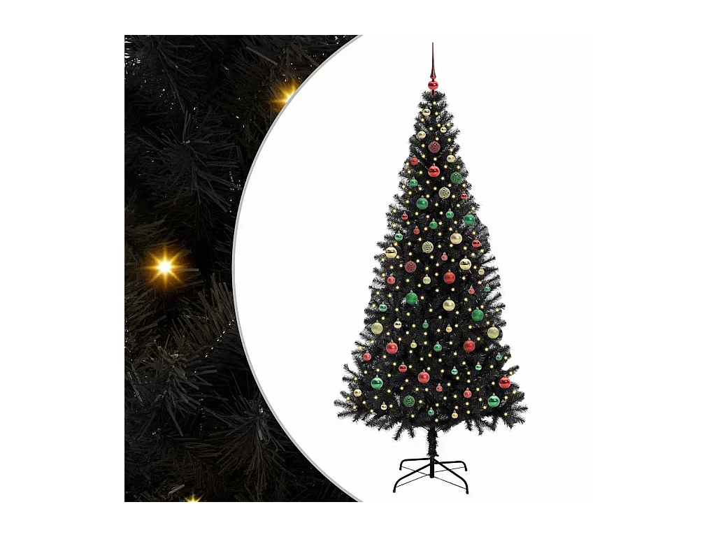 Sapin de Noël avec 300 LED avec support Noir 210 cm PVC
