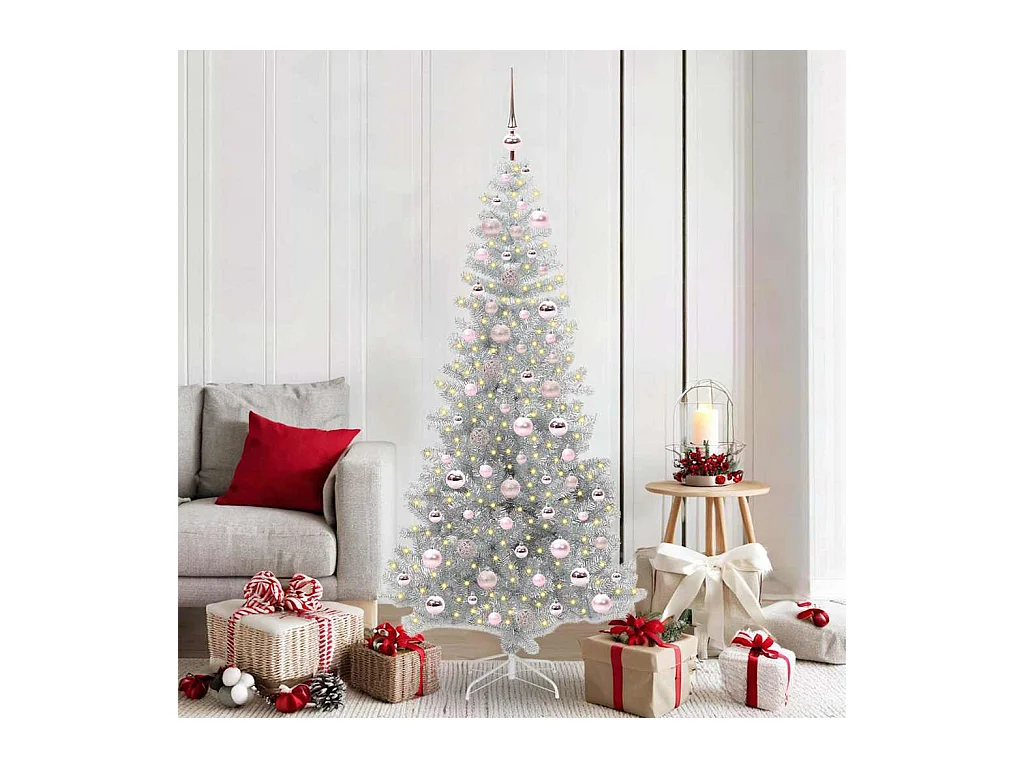 Sapin de Noël avec 300 LED avec support Argent 180 cm PET