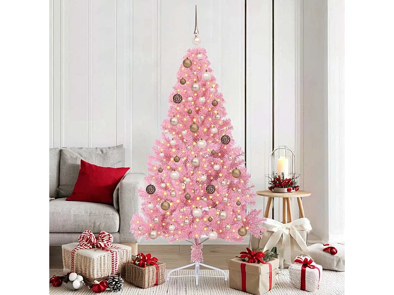 Sapin de Noël avec des feux de cordes décoratifs Rose 180 cm