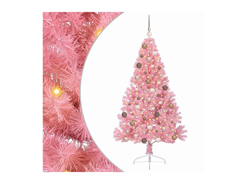 Sapin de Noël avec des feux de cordes décoratifs Rose 180 cm