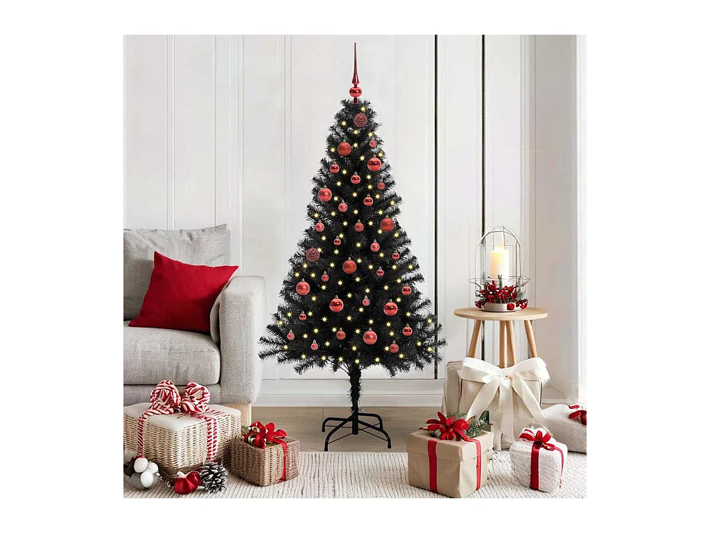 Sapin de Noël avec 150 LED avec support Noir 150 cm PVC