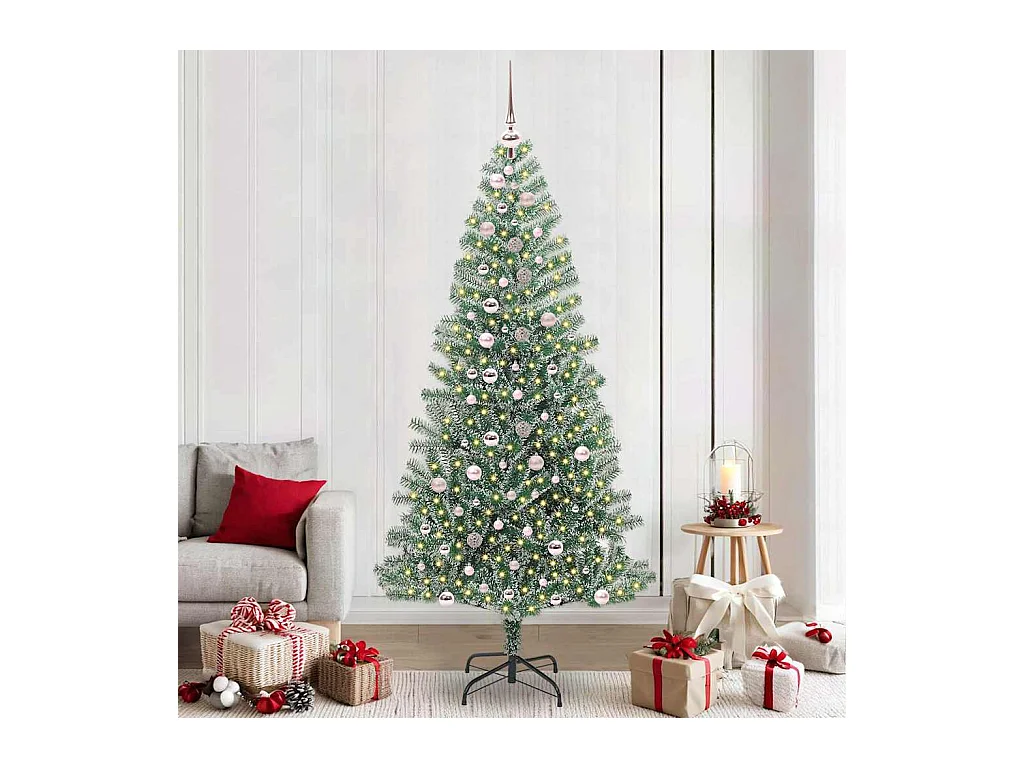 Árbol de Navidad Artificial Nevado con Luz LED Verde y 240 cm