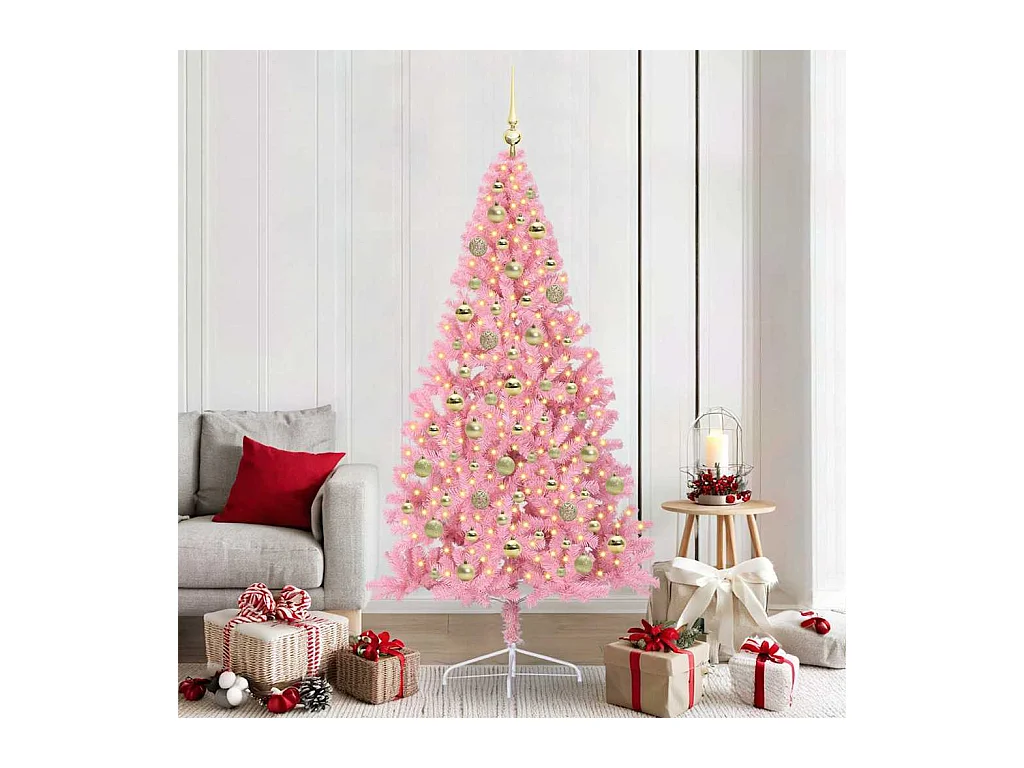 Sapin de Noël artificiel pré-éclairé Rose 210 cm PVC