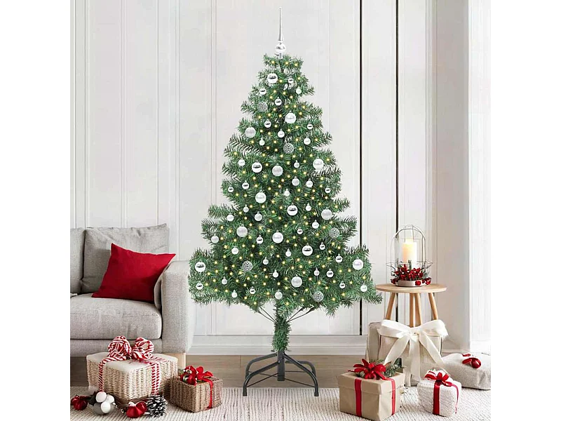 Sapin de Noël avec 300 LED avec support Vert 210 cm PVC