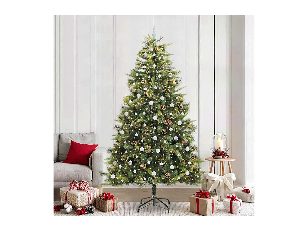 Sapin de Noël artificiel avec branches pliables et cônes 240 cm