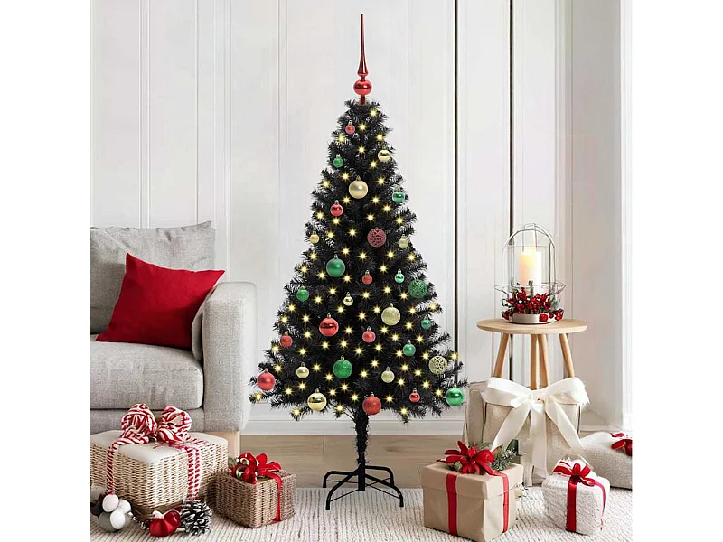 Sapin de Noël avec 150 LED avec support Noir 150 cm PVC