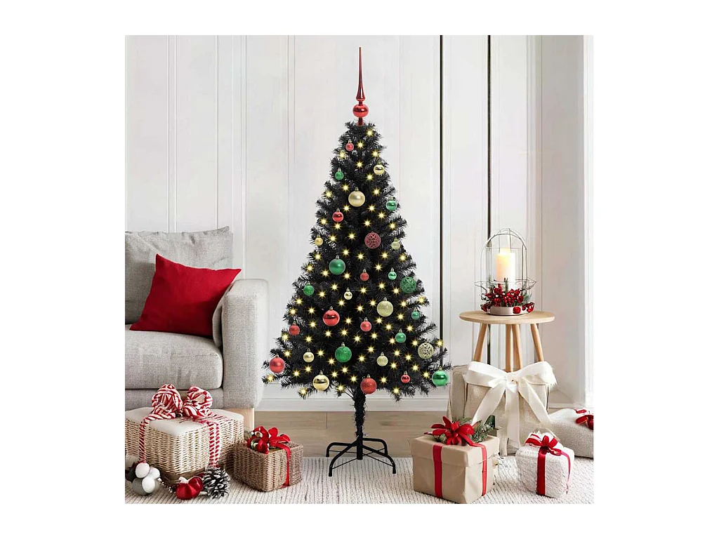 Árbol de Navidad con 150 LED con soporte Negro 150 cm PVC