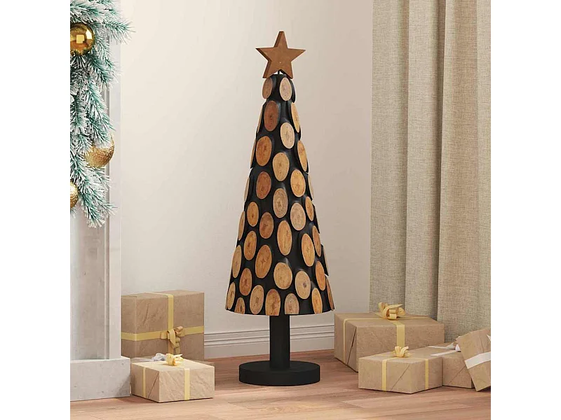 Sapin de Noël avec support Marron 90 cm Bois de teck solide