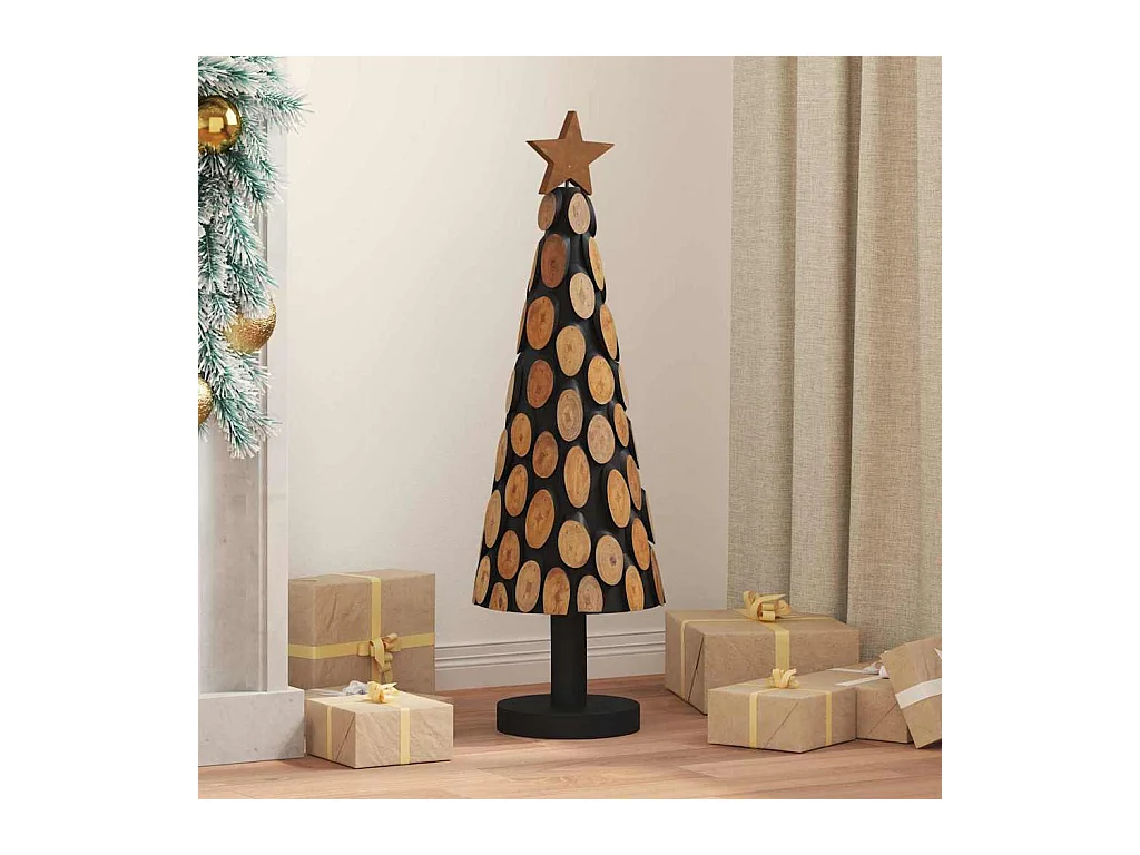 Sapin de Noël avec support Marron 90 cm Bois de teck solide