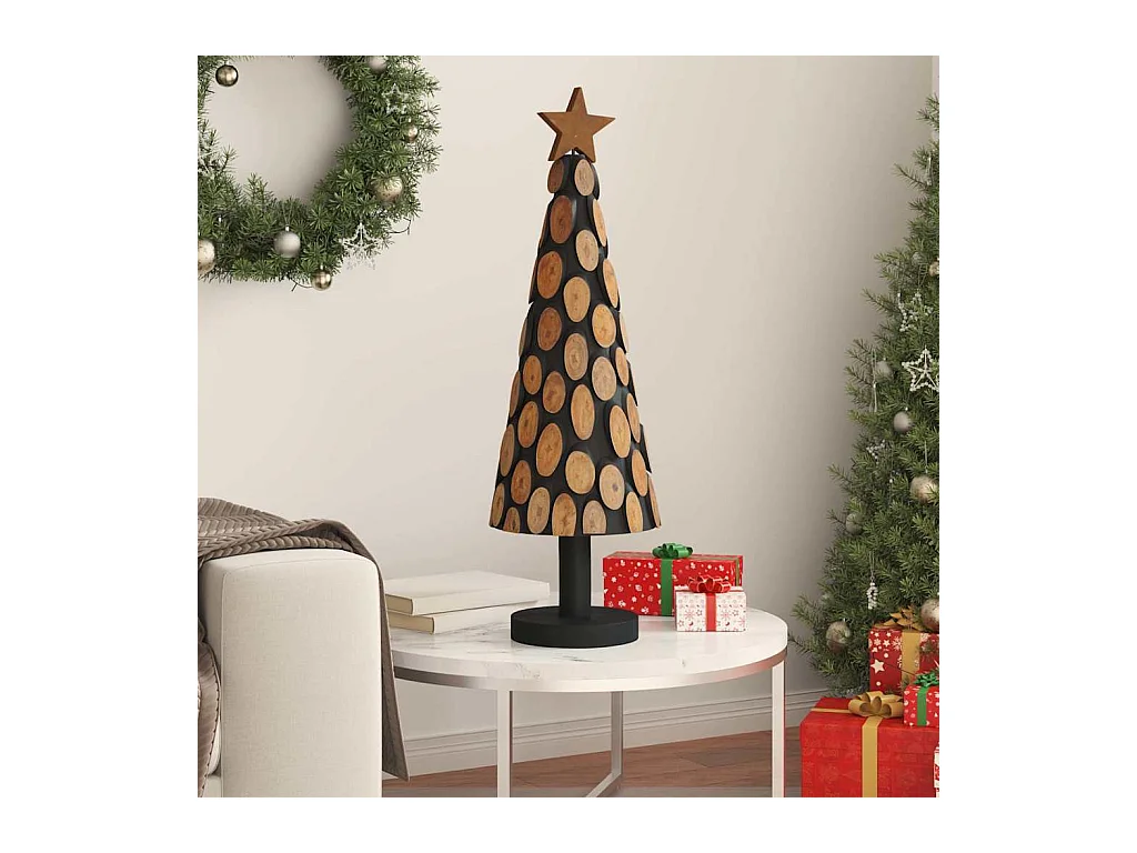 Sapin de Noël avec support Marron 90 cm Bois de teck solide