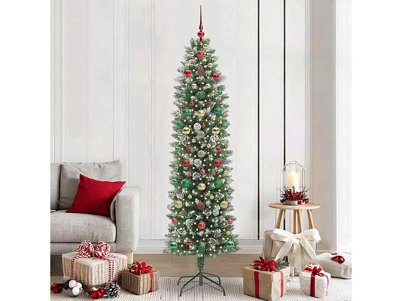 Arbre de Noël artificiel slim avec 300 LED Vert et blanc 210 cm