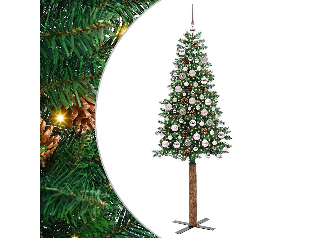 Árbol de Navidad Delgado con 300 LED con soporte Verde 180 cm