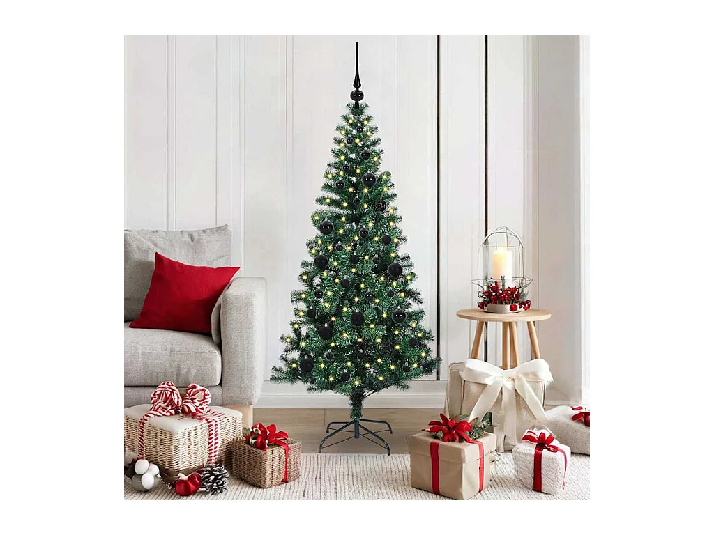Sapin de Noël artificiel pré-éclairé Vert 150 cm PVC et métal