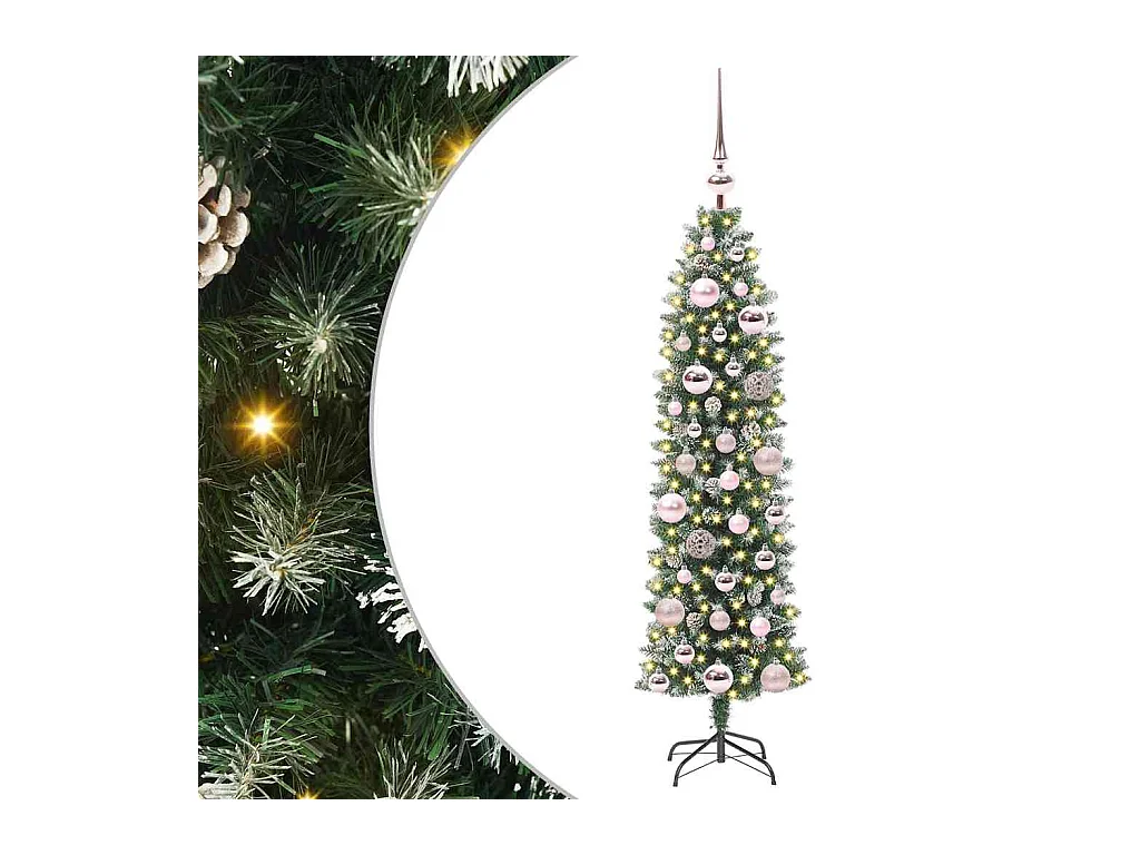 Kunstmatige slanke kerstboom met 150 LED Groen en wit 120 cm