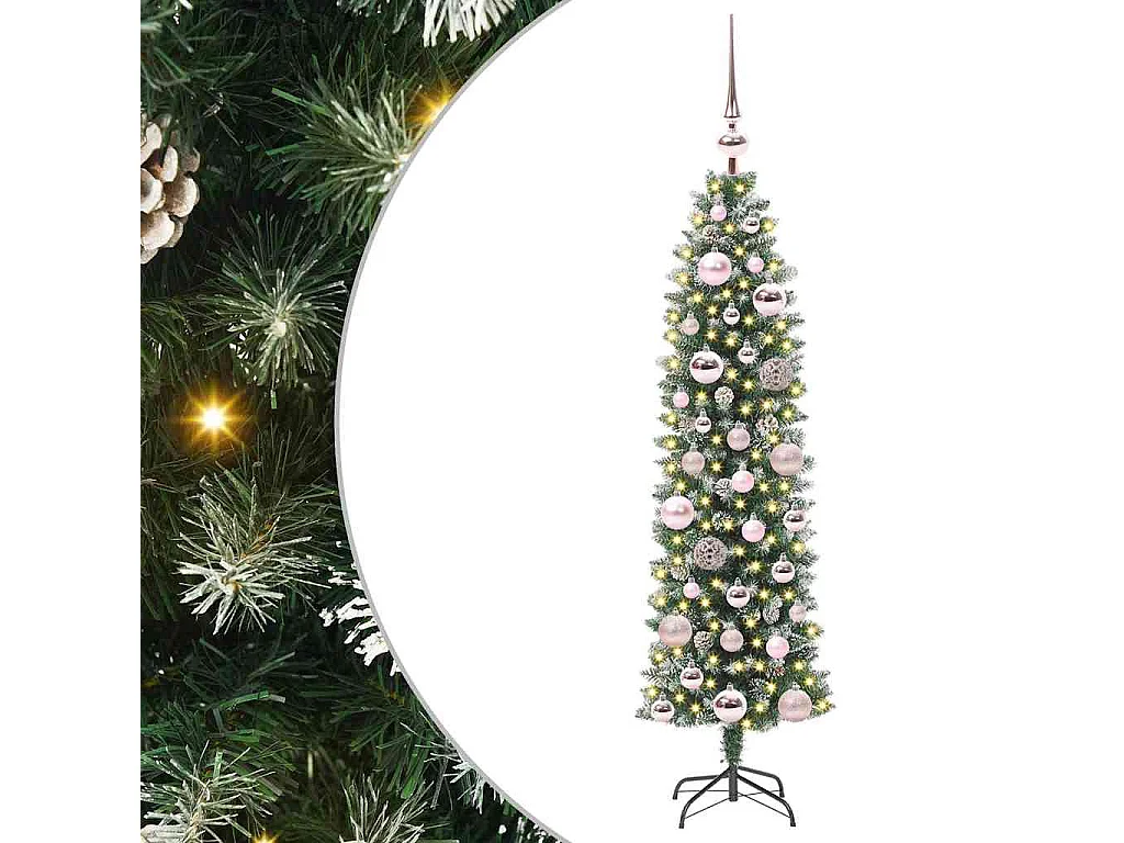 Arbre de Noël artificiel slim avec 150 LED Vert et blanc 120 cm