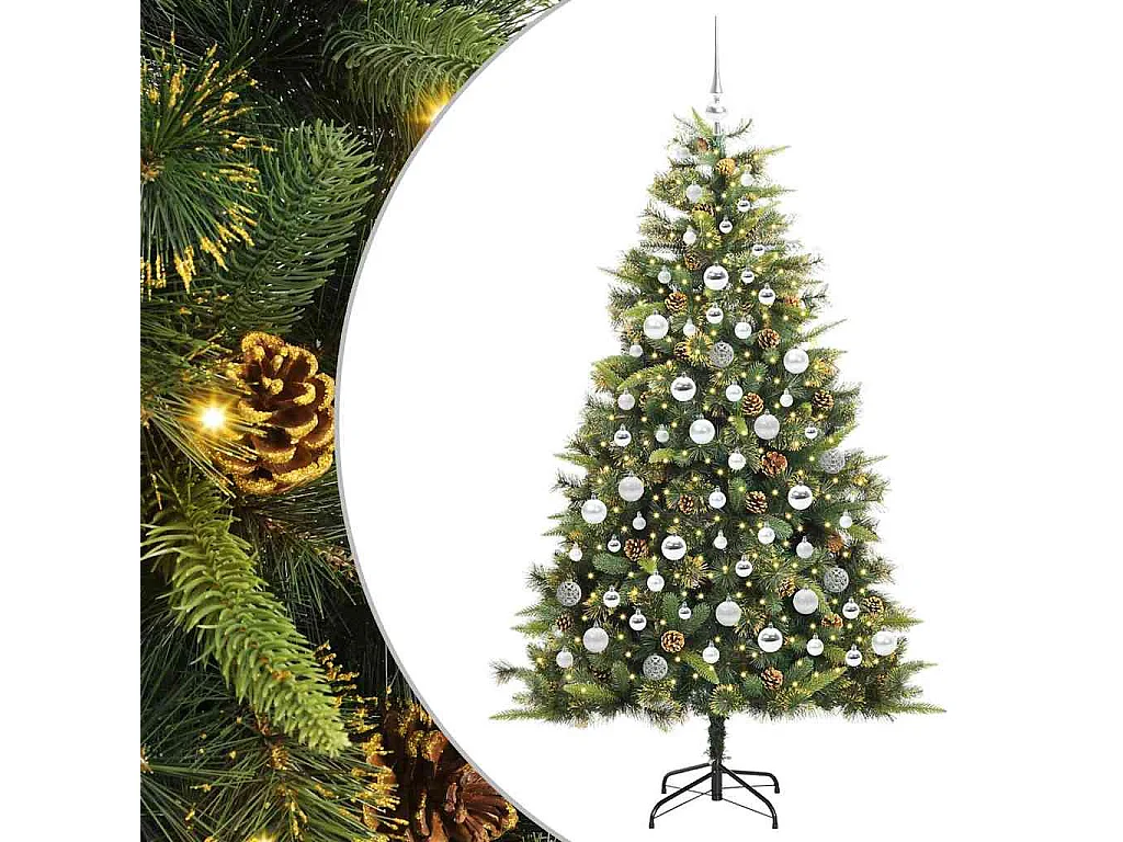 Sapin de Noël artificiel avec branches pliables et cônes 180 cm