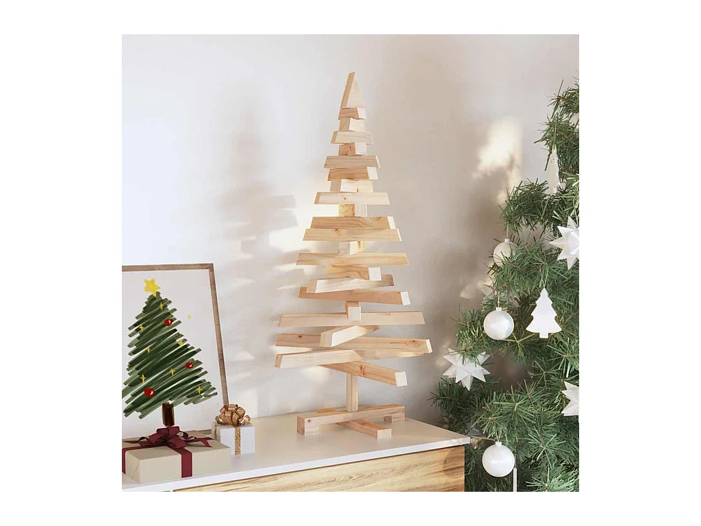 Arbres de Noël avec support Naturel 90 cm Bois massif en pin