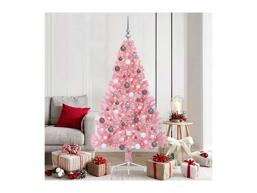 Sapin de Noël artificiel pré-éclairé Rose 180 cm PVC