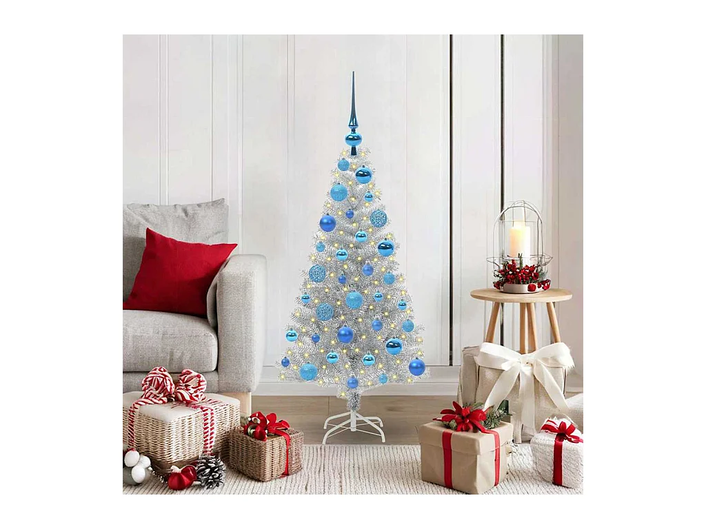 Árbol de Navidad con 150 LED con soporte Plateado 120 cm PET