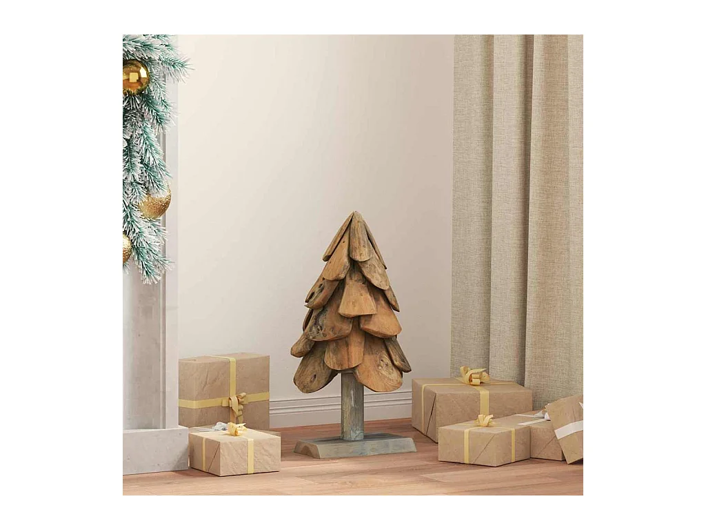 Sapin de Noël avec support Marron 60 cm Bois de teck solide