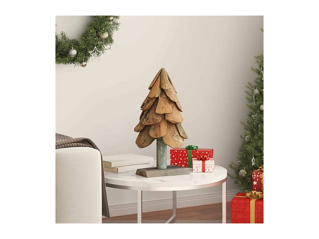 Sapin de Noël avec support Marron 60 cm Bois de teck solide