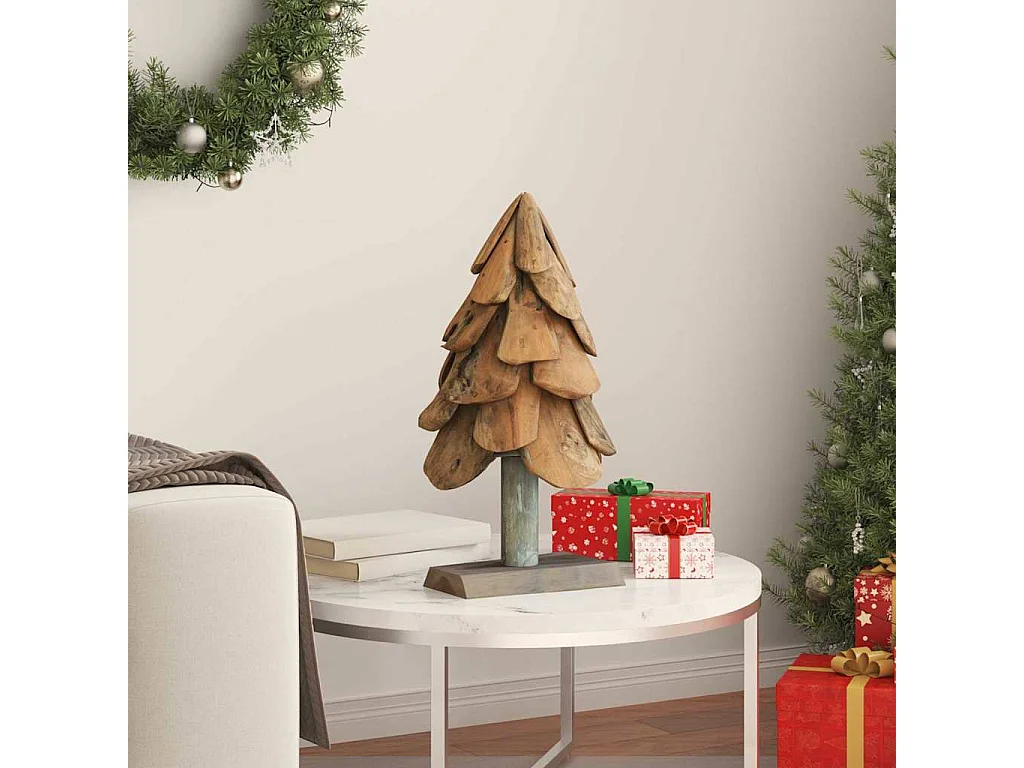 Sapin de Noël avec support Marron 60 cm Bois de teck solide