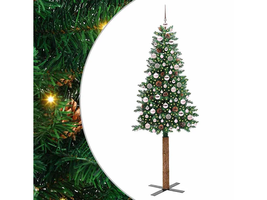 Árbol de Navidad Delgado con 300 LED con soporte Verde 210 cm