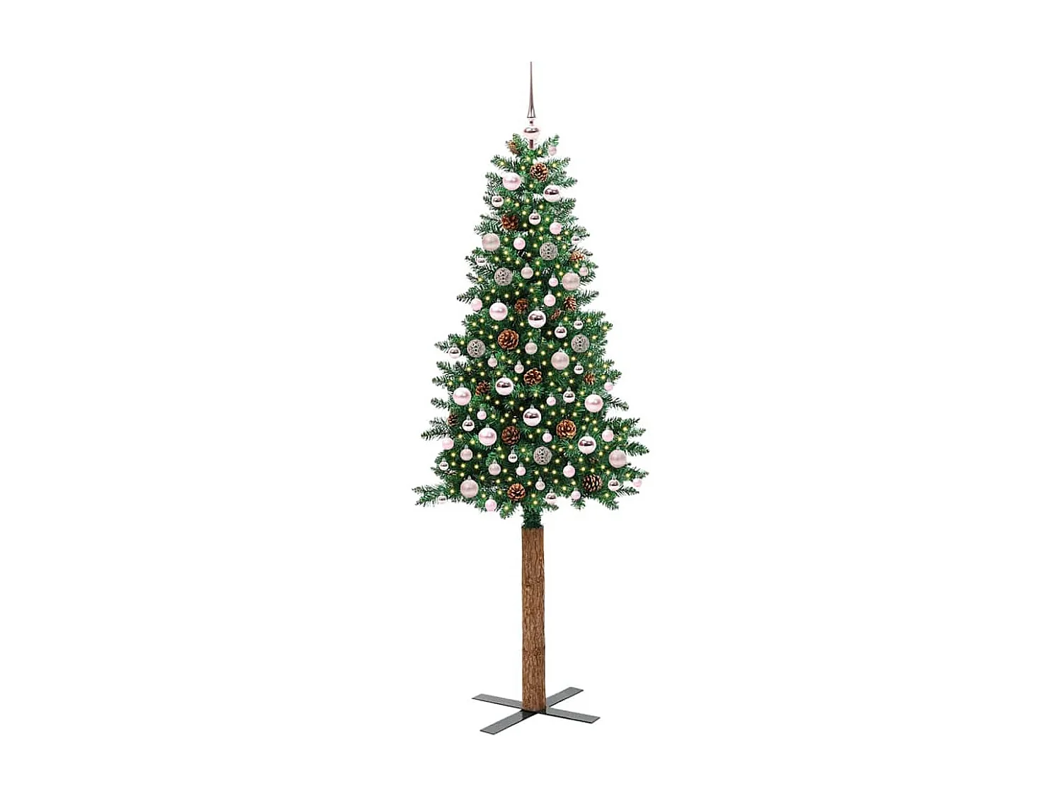 Árbol de Navidad Delgado con 300 LED con soporte Verde 210 cm