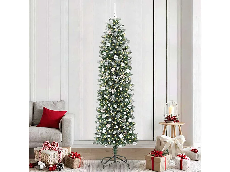 Arbre de Noël artificiel slim avec 300 LED Vert et blanc 240 cm