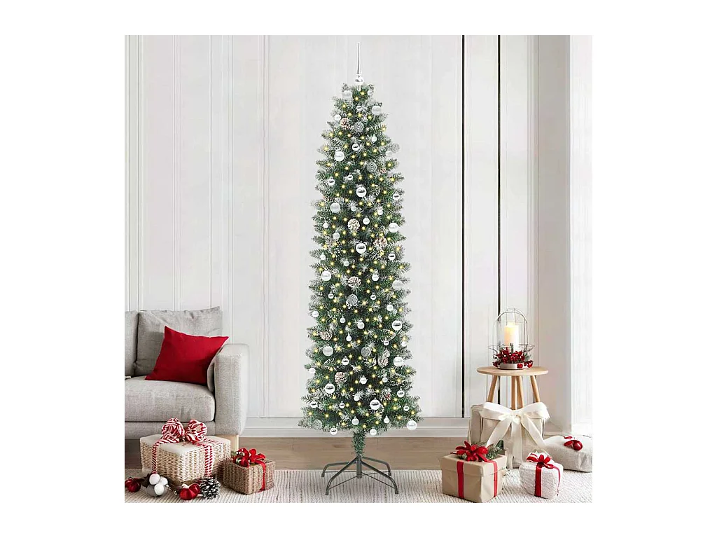 Arbre de Noël artificiel slim avec 300 LED Vert et blanc 240 cm