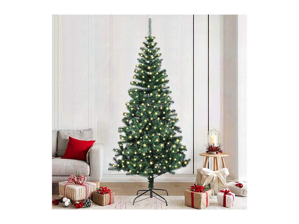 Sapin de Noël artificiel pré-éclairé Vert 210 cm PVC et métal