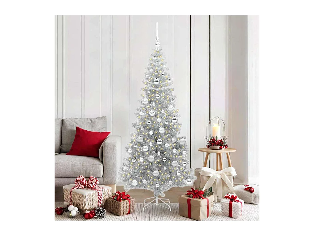 Árvore de Natal com 300 LEDs com suporte Prateado 180 cm PET