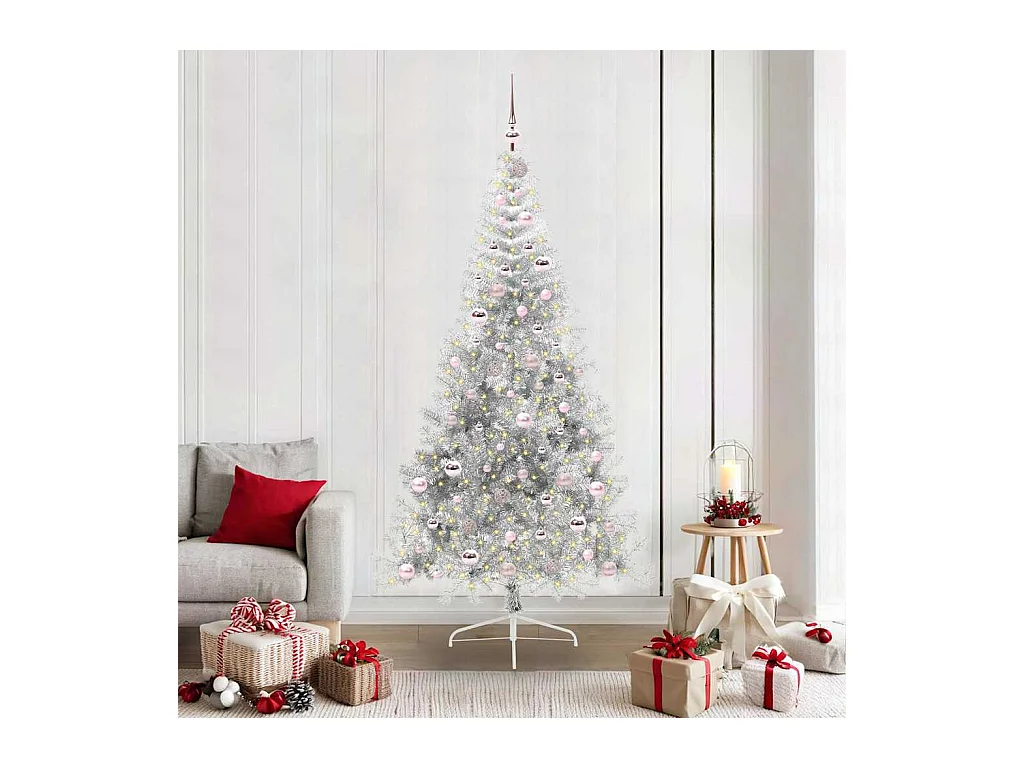 Sapin de Noël artificiel pré-éclairé Argent 210 cm PET