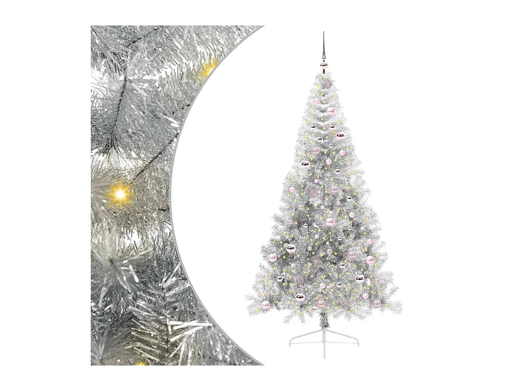 Sapin de Noël artificiel pré-éclairé Argent 210 cm PET