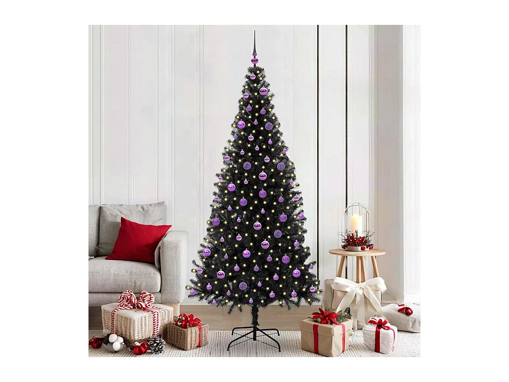 Árbol de Navidad con 300 LED con soporte Negro 210 cm PVC