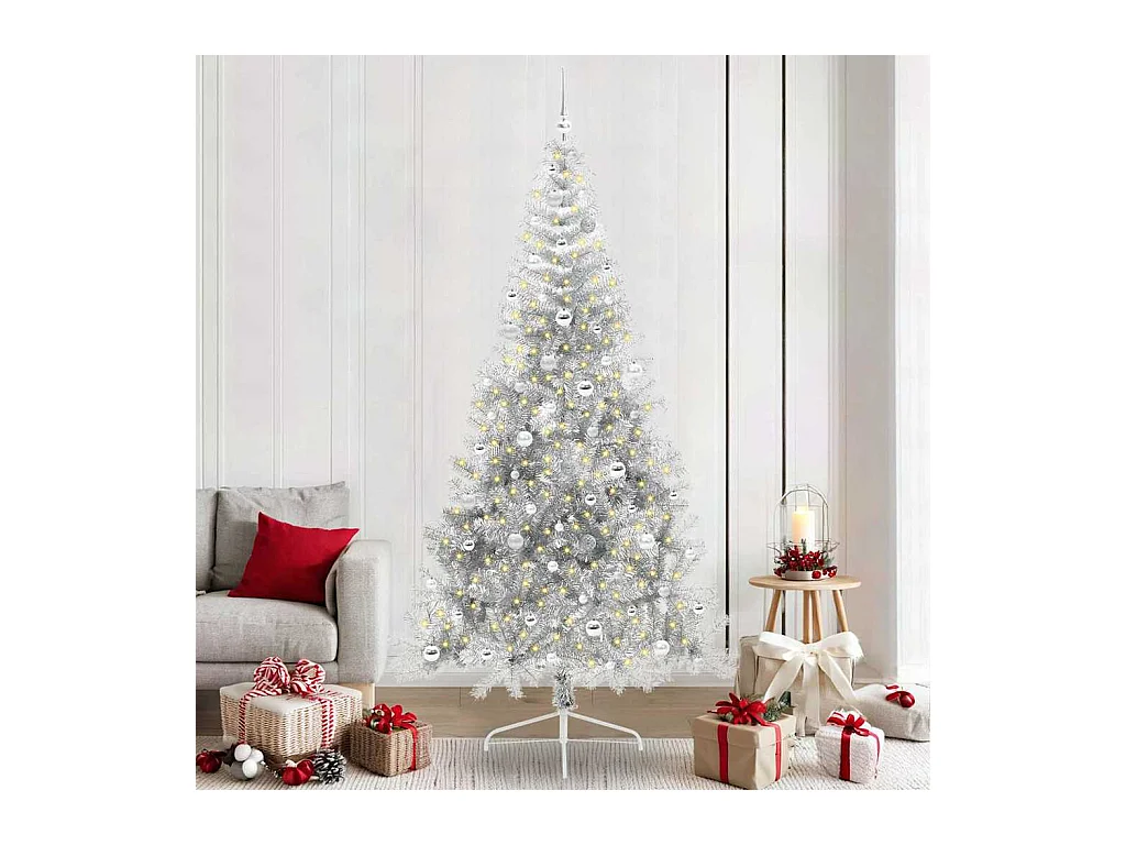 Sapin de Noël artificiel pré-éclairé Argent 240 cm PET