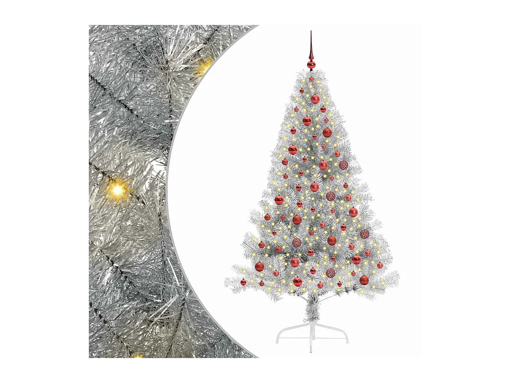 Árvore de Natal Artificial Pré-iluminada Prateado 180 cm PET