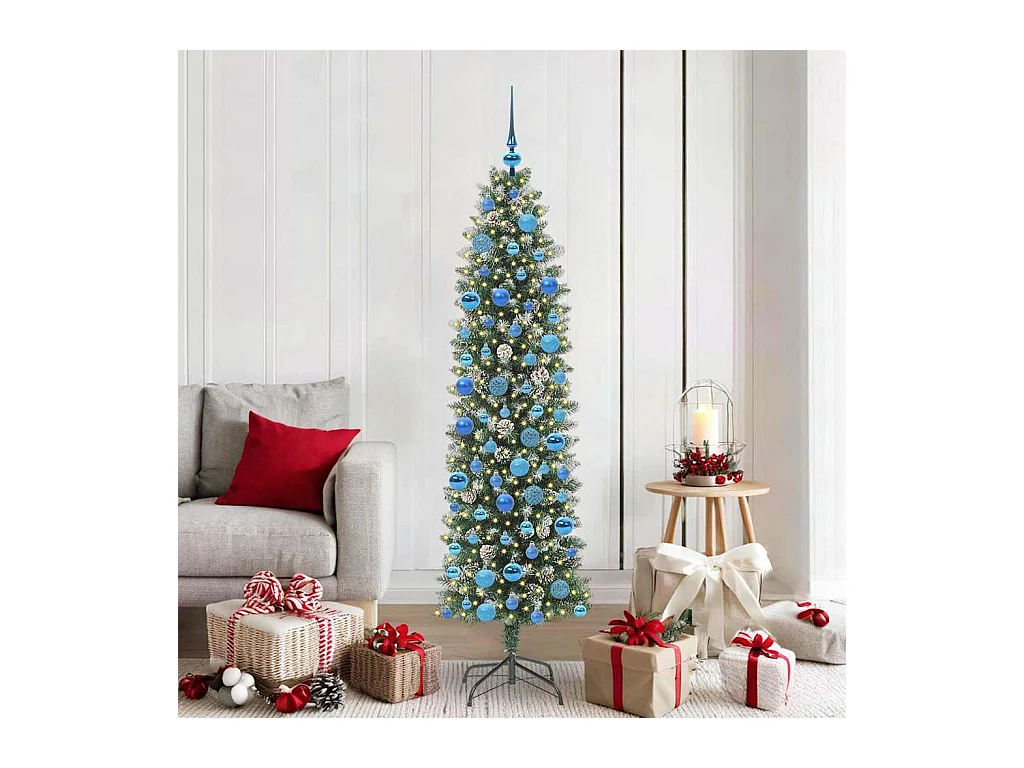 Arbre de Noël artificiel slim avec 300 LED Vert et blanc 180 cm