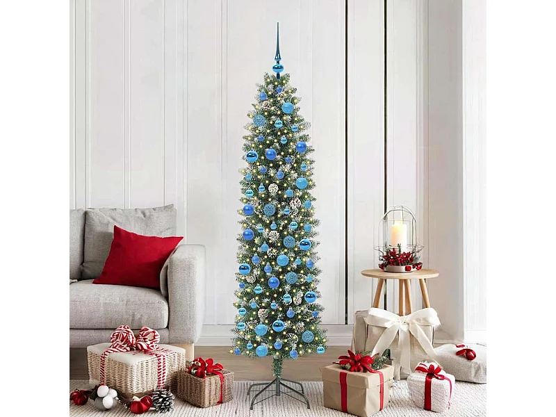 Kunstmatige slanke kerstboom met 300 LED Groen en wit 180 cm