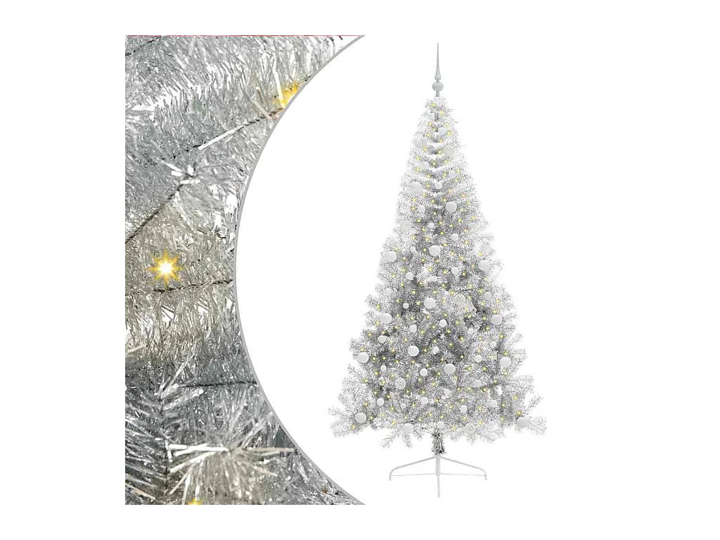 Sapin de Noël artificiel pré-éclairé Argent 210 cm PET