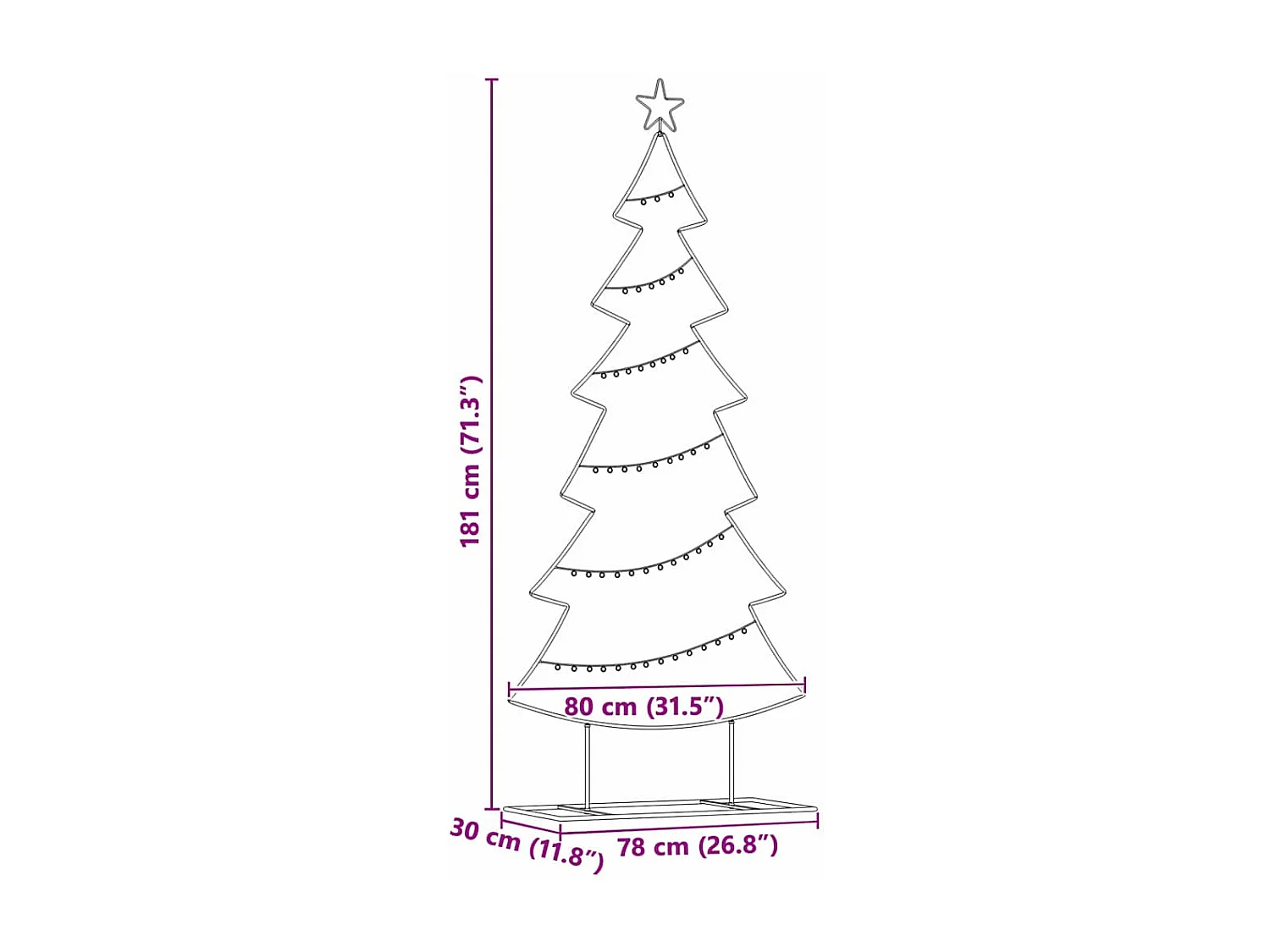 Arbre de Noël en métal avec support Noir 180 cm Acier