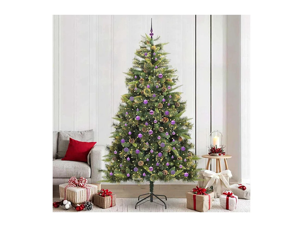 Sapin de Noël artificiel avec branches pliables et cônes 240 cm